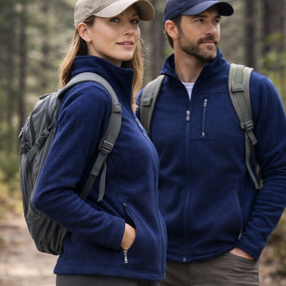 Old Ranch Unisex Small Heather Navy Blue Full Zip‎ Fleece Jacket Mock Gorpcore